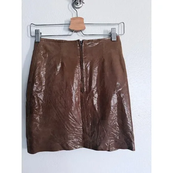 vintage TLC TWINS LEATHER COLLECTION brown shimmer 100% genuine y2k pencil skirt - Picture 3 of 8